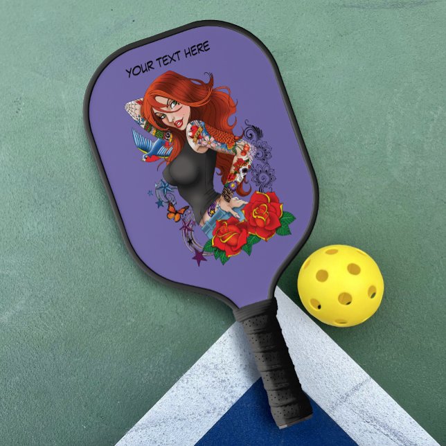 Redhead Woman Tattoos Pickleball Paddle (Creator Uploaded)