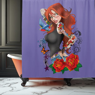 Redhead Woman Tattoos Shower Curtain