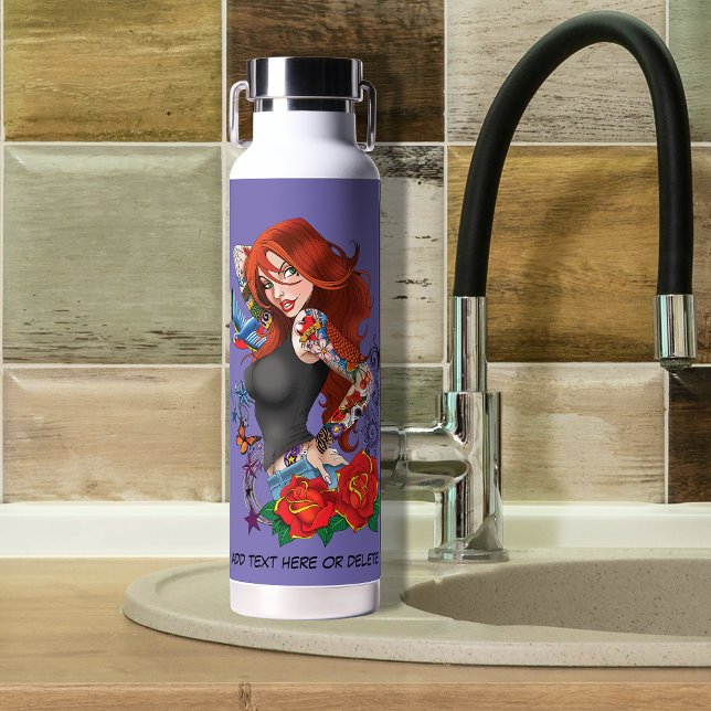 Redhead Woman Tattoos Water Bottle (Creator Uploaded)