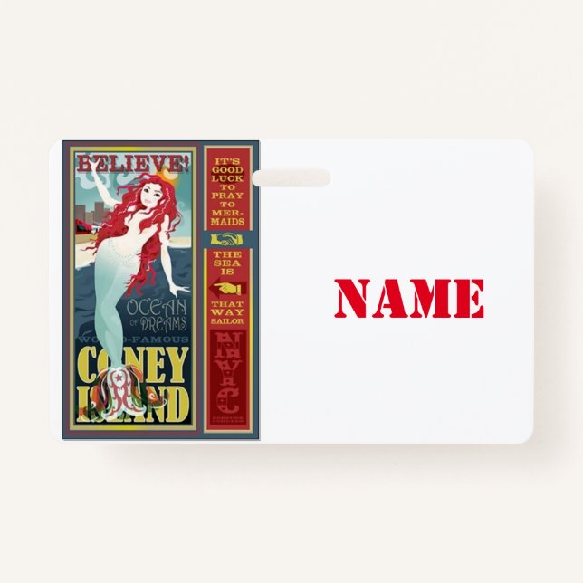 Redheaded Coney Island Mermaid  ID Badge (Front)
