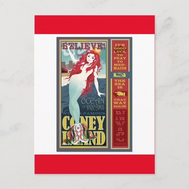 redheaded coney island mermaid postcard (Front)