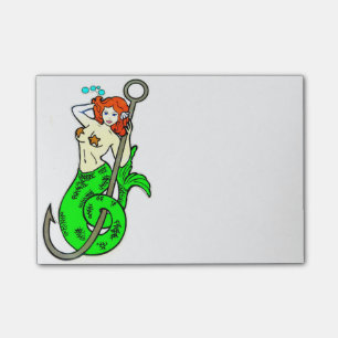 redheaded green-tail mermaid post-it notes