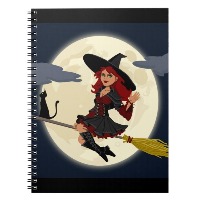 REDHEADED HALLOWEEN WITCH SPIRAL NOTEBOOK (Front)