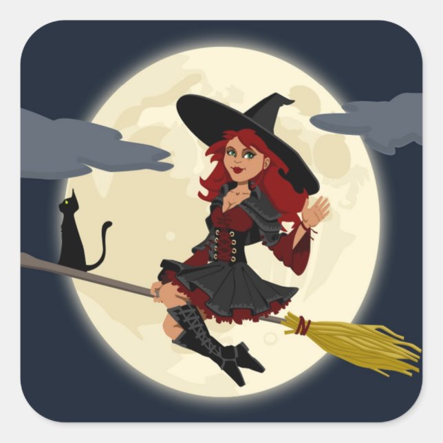 REDHEADED HALLOWEEN WITCH SQUARE STICKER (Front)