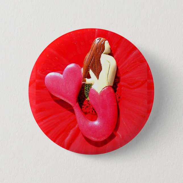 redheaded heart-tail mermaid 6 cm round badge (Front)
