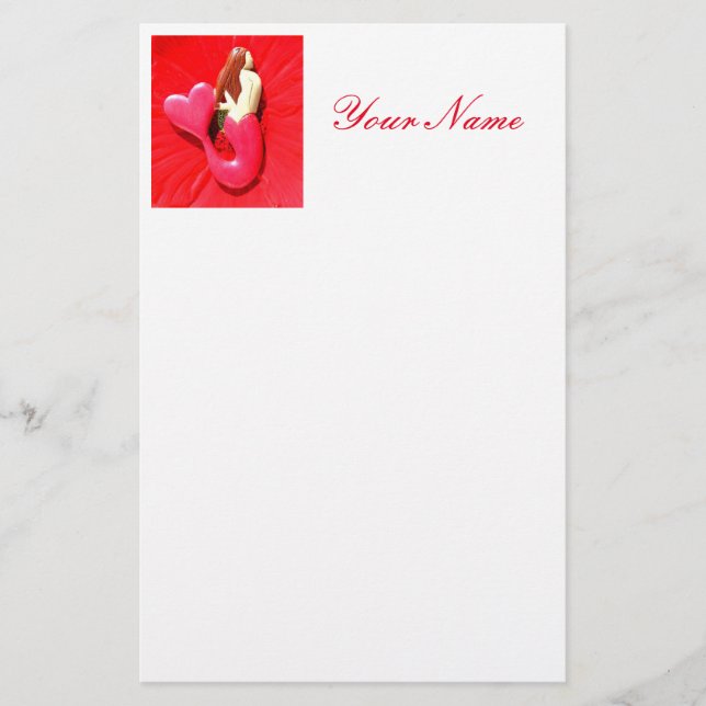 redheaded heart-tailed mermaid stationery (Front)