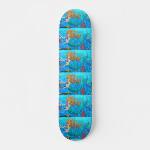 redheaded mermaid blue skateboard