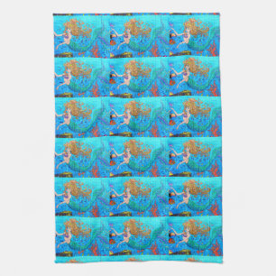 redheaded mermaids blue towel