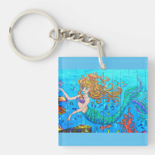 redheaded underwater mermaid key ring