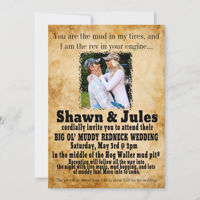 Redneck Couple Wedding Celebration Invitation (Front)