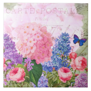 Redoute Flower Collage French Accent Ceramic Tile