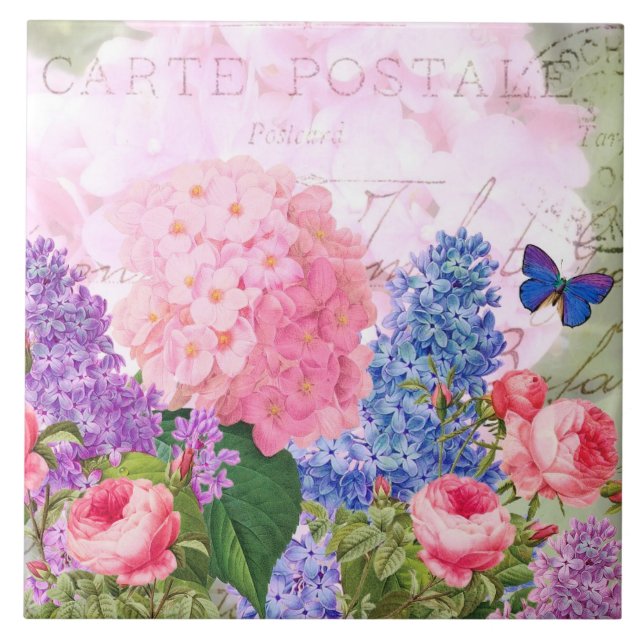 Redoute Flower Collage French Accent Ceramic Tile (Front)