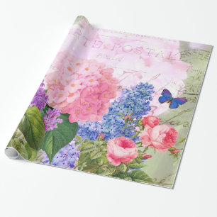 Redoute Flowers Collage Glossy Wrapping Paper