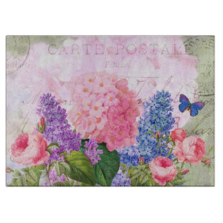 Redoute Flowers Decorative Glass Cutting Board