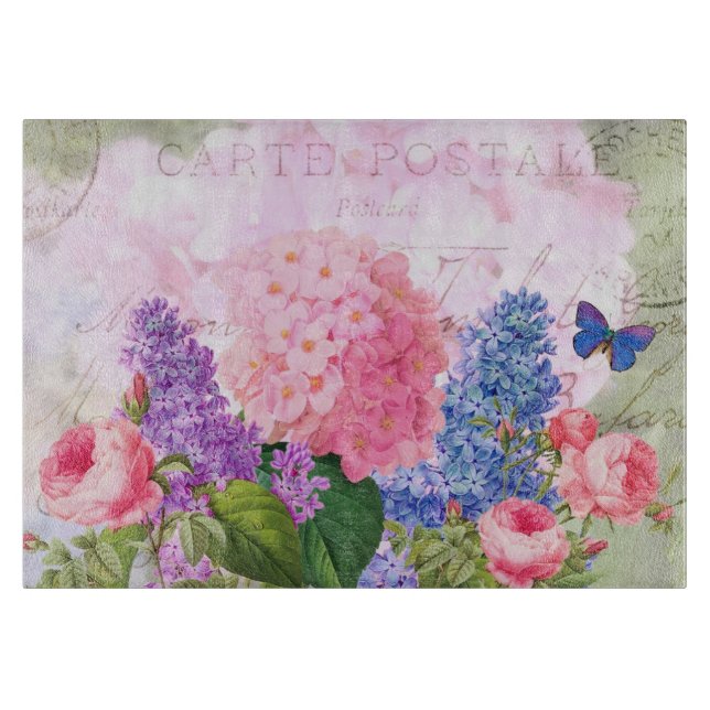 Redoute Flowers Decorative Glass Cutting Board (Front)