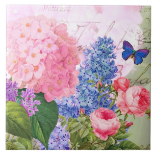 Redoute Flowers Pink Hydrangea Ceramic Tile