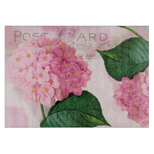 Redoute Pink Hydrangea Flowers Glass Cutting Board