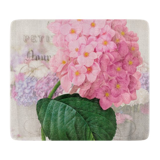Redoute Pink Hydrangea Rectangle Cutting Board (Front)