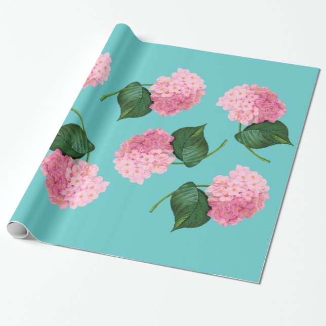 Redoute Pink Hydrangea Wrapping Paper (Unrolled)