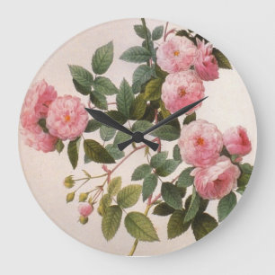 Redoute Pink Peony Roses Wall Clock