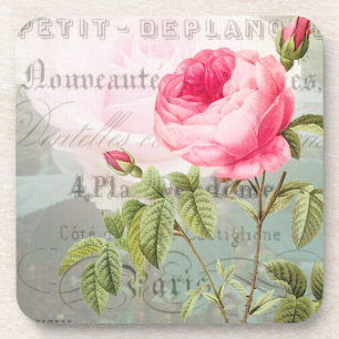 Redoute Pink Rose French Accent Coasters