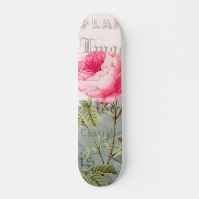Redoute Pink Rose Skateboard (Front)