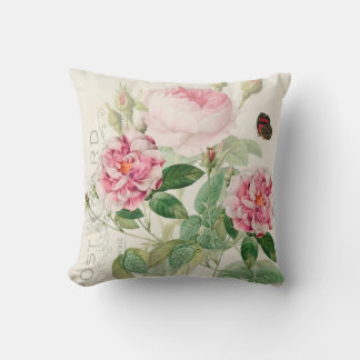 Redoute Pink Roses Flowers Accent Throw Pillow
