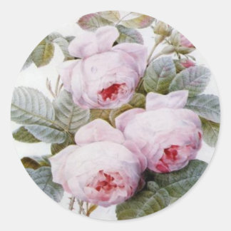 Redoute Pink Roses Round Sticker