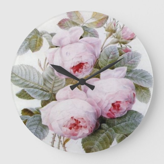 Redoute Pink Roses Wall Clock (Front)