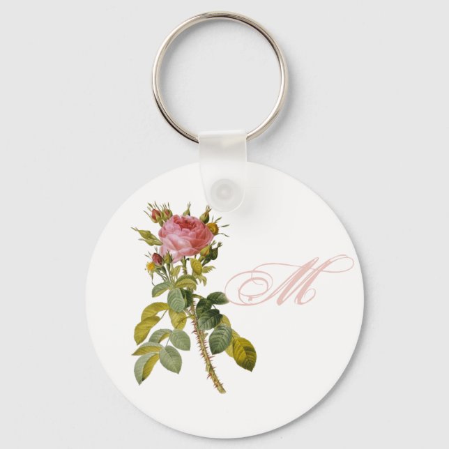 Redoute Rose Custom Monogram Initial Key Ring (Front)