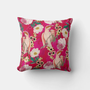 Redouté Tropical Flowers and Birds Pattern Cushion