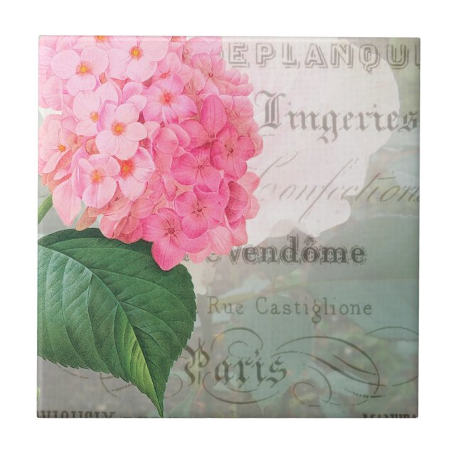 Redoute Vintage Hydrangea French Ceramic Tile (Front)
