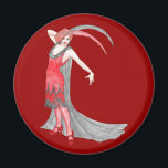 Redqueen's Scarlet Flapper Magnet<br><div class="desc">“Flapper” in the 1920s was a term applied to a “new breed” of young Western women who wore short skirts, bobbed their hair, listened to jazz, and flaunted their disdain for what was then considered acceptable behaviour. Flappers were seen as brash for wearing excessive makeup, drinking, treating love in a...</div>