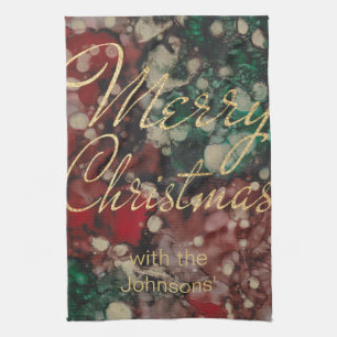 Reds Greens Golds Personalise Kitchen Tea Towel