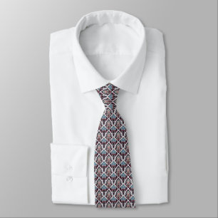 Reds, Sage, Blue, Black & White Floral Damask  Tie