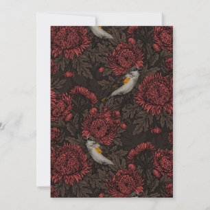 Redstarts in the chrysanthemums in brown and red