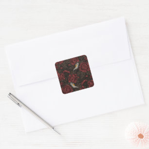 Redstarts in the chrysanthemums in brown and red square sticker