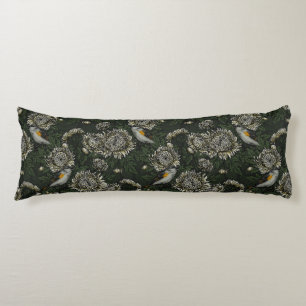 Redstarts in the chrysanthemums in green and white body cushion