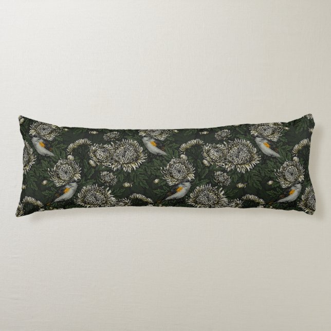 Redstarts in the chrysanthemums in green and white body cushion (Front)