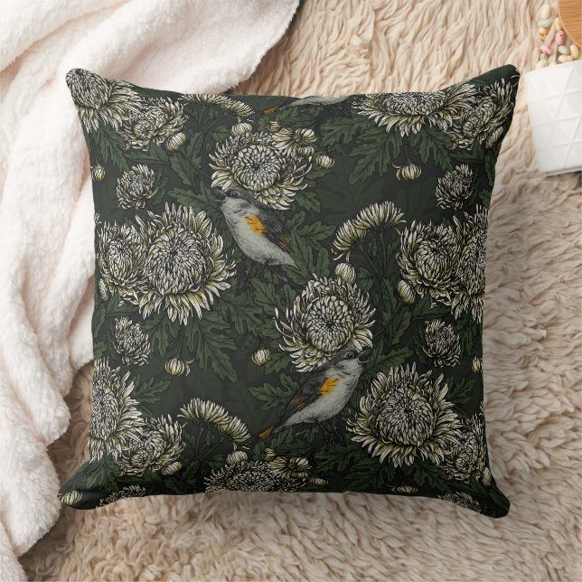 Redstarts in the chrysanthemums in green and white cushion (Blanket)