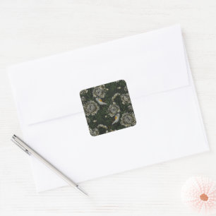Redstarts in the chrysanthemums in green and white square sticker