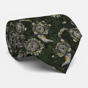 Redstarts in the chrysanthemums in green and white tie