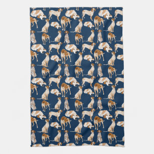 Redtick Coonhounds on Navy Tea Towel