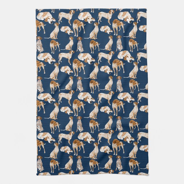 Redtick Coonhounds on Navy Tea Towel (Vertical)