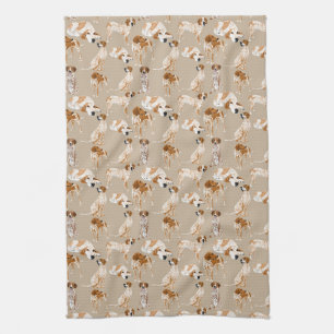 Redtick Coonhounds on Tan Tea Towel