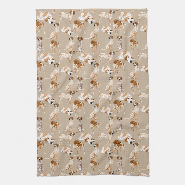 Redtick Coonhounds on Tan Tea Towel (Vertical)