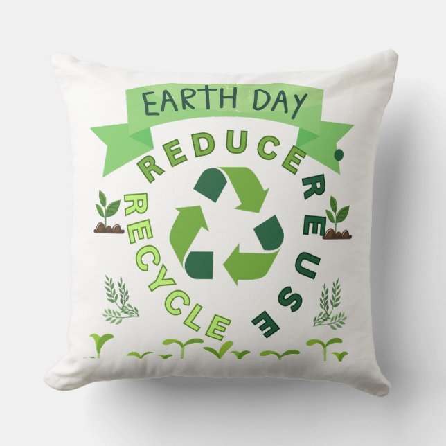 "Reduce, Reuse, Recycle" Earth Day Cushion (Front)