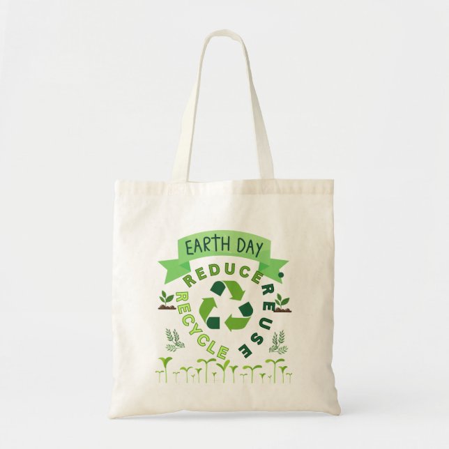 "reduce, reuse, recycle" environment day  tote bag (Front)