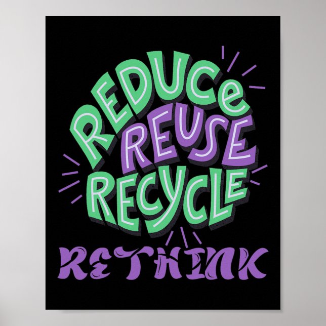 Reduce Reuse Recycle Rethink Fun Recycling Earth D Poster (Front)