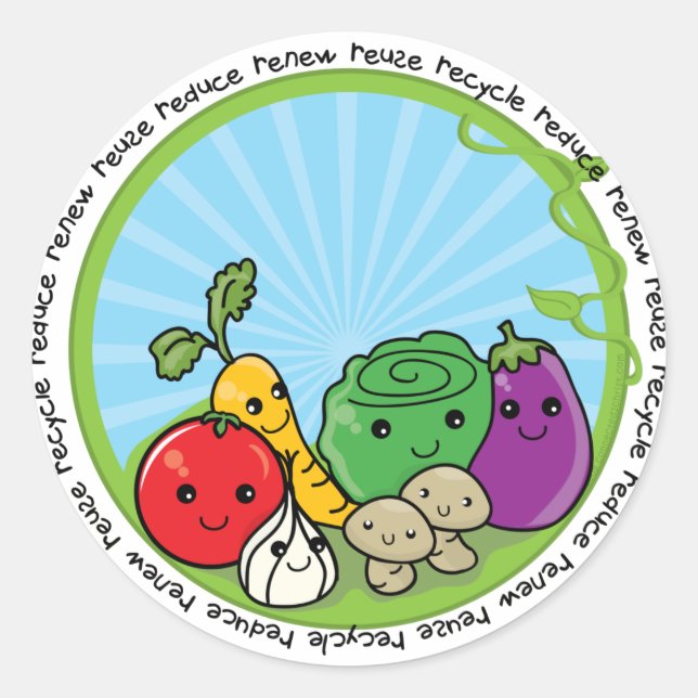 Reduce Reuse Recycle Veggies Classic Round Sticker (Front)